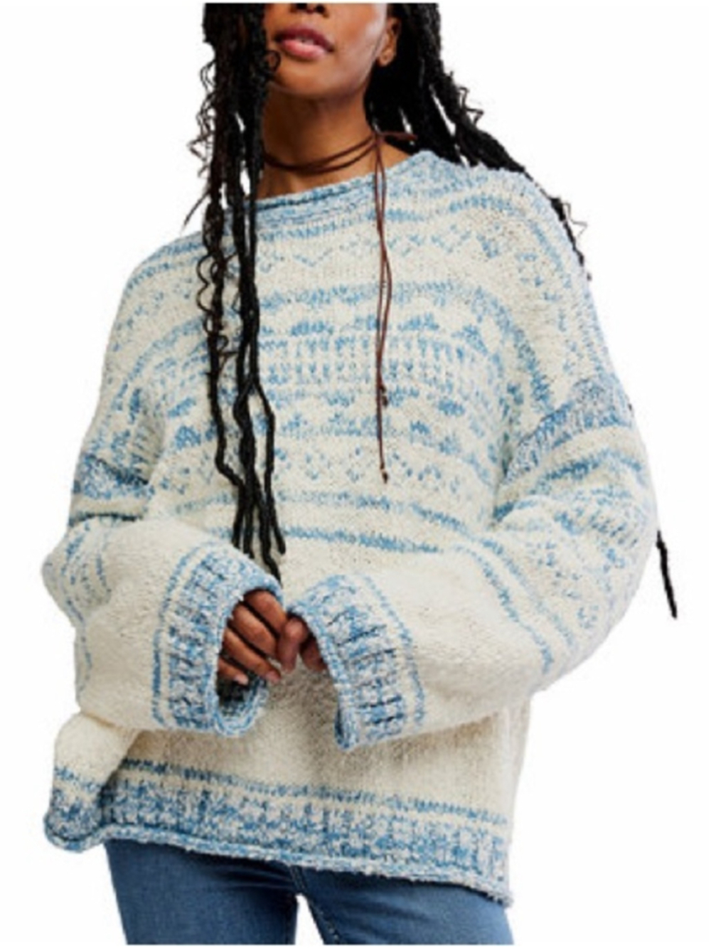 FREE PEOPLE - DANI PATTERN SWEATER IN CLOUD COMBO Size M